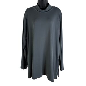 Susan Graver Modern Essentials Gray Mock Neck Long Sleeve Tunic Top 3X